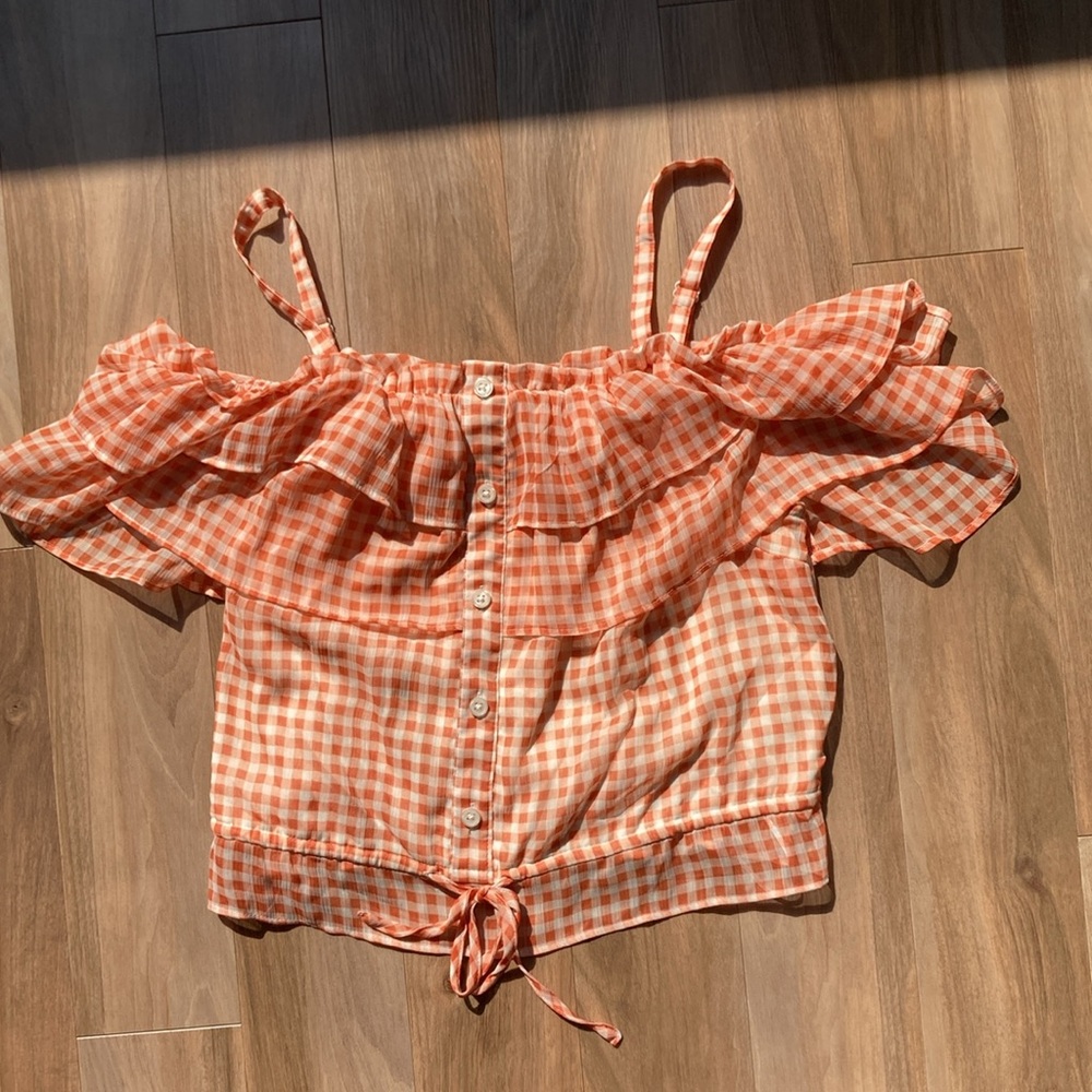 LC Lauren Conrad check print ruffle detail boho top S - Picture 11 of 17
